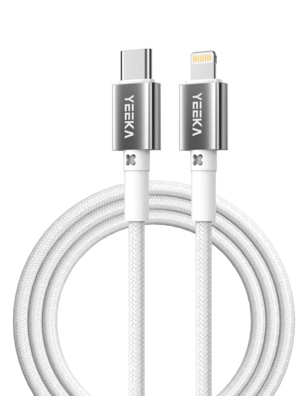USB-C to Lightning cable white braided fast charging 27W YEEKA
