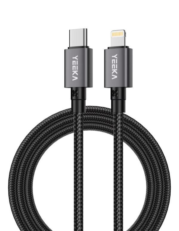 USB-C to Lightning cable black braided fast charging 27W YEEKA