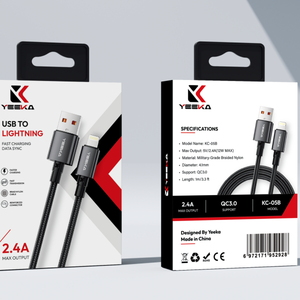 YEEKA USB-A to Lightning Cable Black Packaging