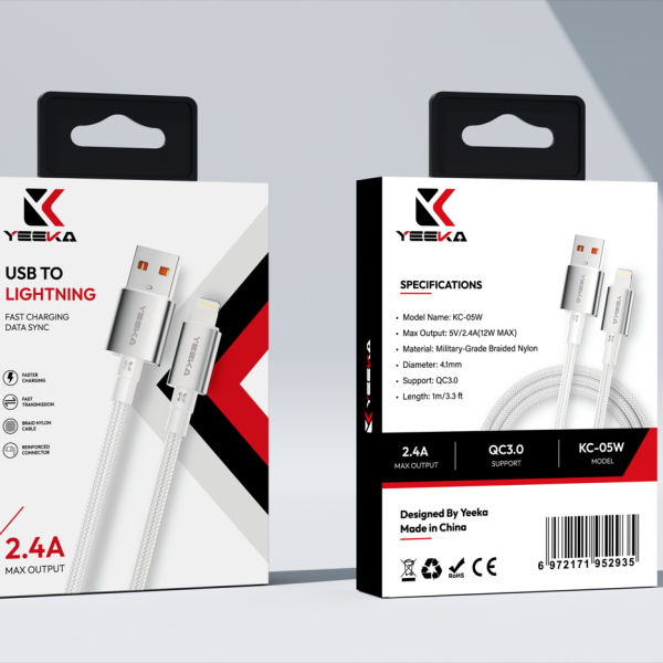 YEEKA USB-A to Lightning Cable White Packaging