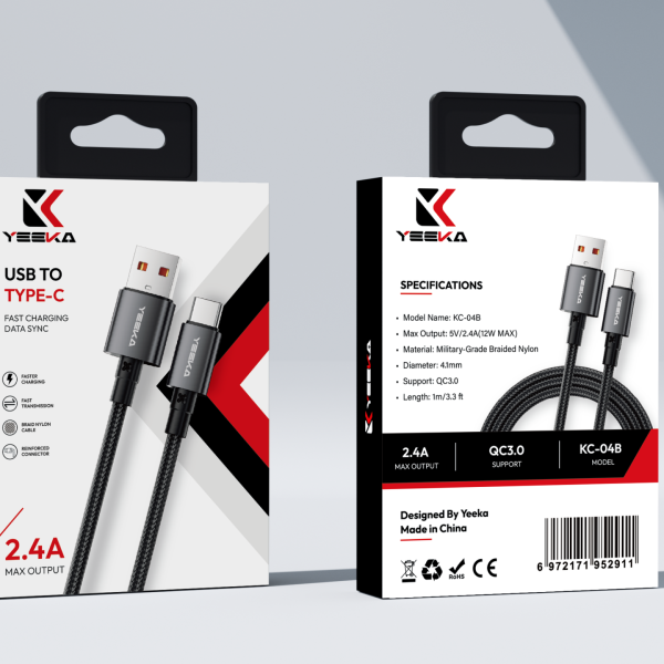 YEEKA USB-A to USB-C Cable Black Packaging